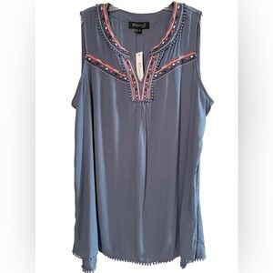 Whispers New York Boho Multicolored Embroidered Sleeveless Top 1X